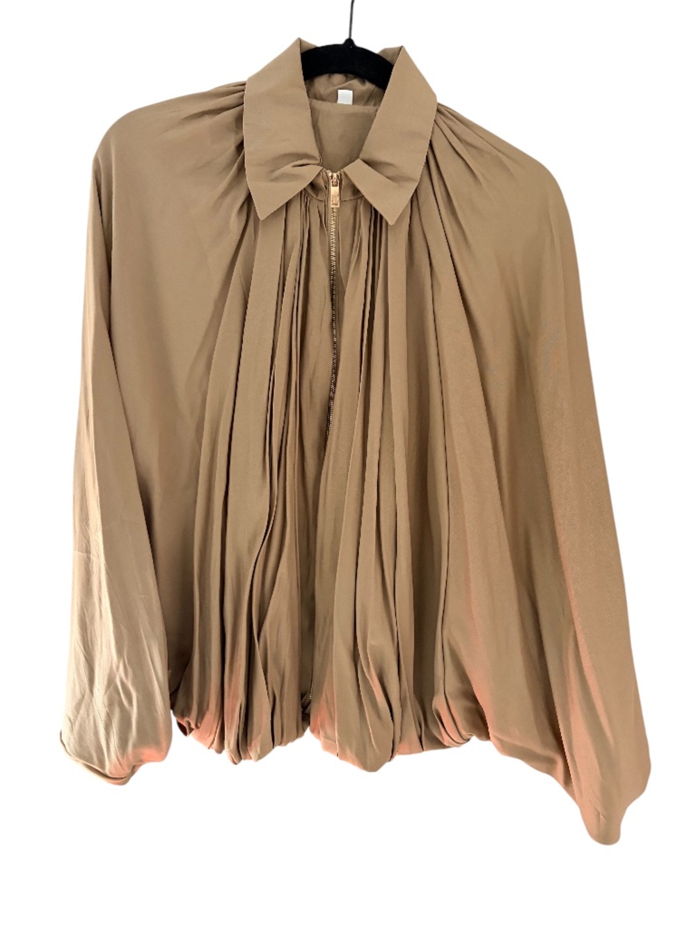 VIRAL Pleated + Puffed Bubble Hem Jacket in Khaki, size M